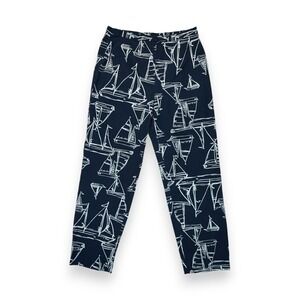 Vintage Talbots Preppy Navy Sailboat‎ Print Cotton Straight Leg Pants Size 8